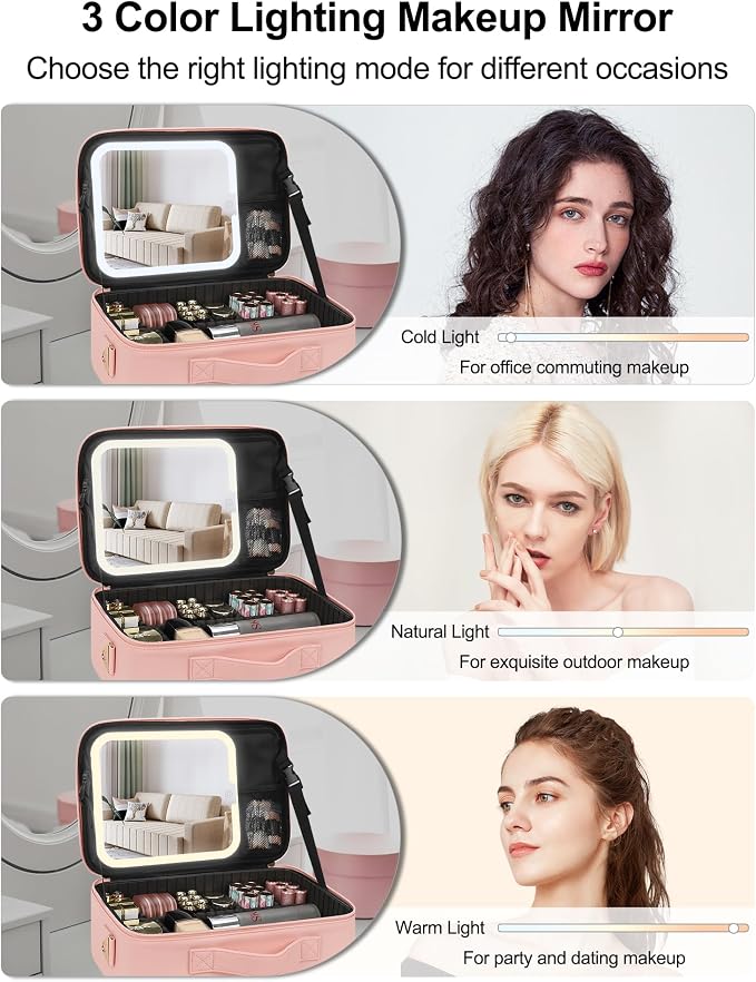 Chomeiu Makeup Bag with LED Mirror, Travel Cosmetic Train Case - Image 4