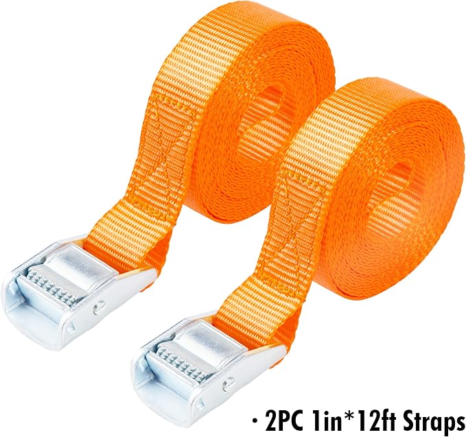 Cartman 1" x 12' Lashing Straps Cargo Tie-Down Strap Up to 600lbs, 2pk Orange - Image 6