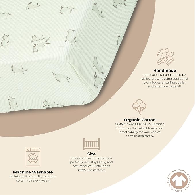 Crane Baby 100% Organic Cotton Gender Neutral Animal Nursery Bedding, Fitted - Image 2