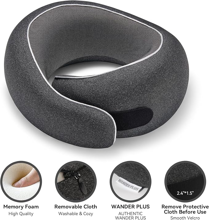 WANDER PLUS® Travel Pillow, 100% Pure Memory Foam Travel Neck Pillow Airplane - Image 3