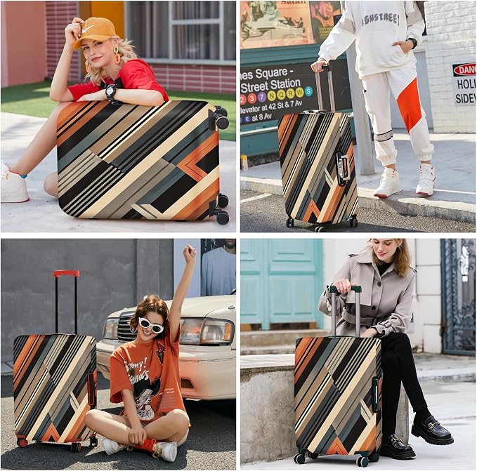 ANNA QUEEN Modern Geometric Luggage Cover, Abstract Striped Suitcase Protector - Image 7