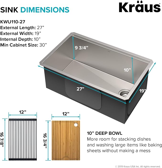 KRAUS Kore Workstation 27-inch Undermount 16 Gauge Stainless Kitchen Sink - Image 5