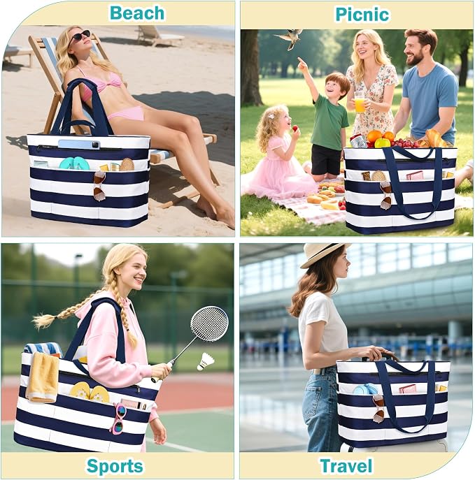 Extra Large Beach Bags for Women, Waterproof Sandproof Beach Tote Bag Zipper - Image 9