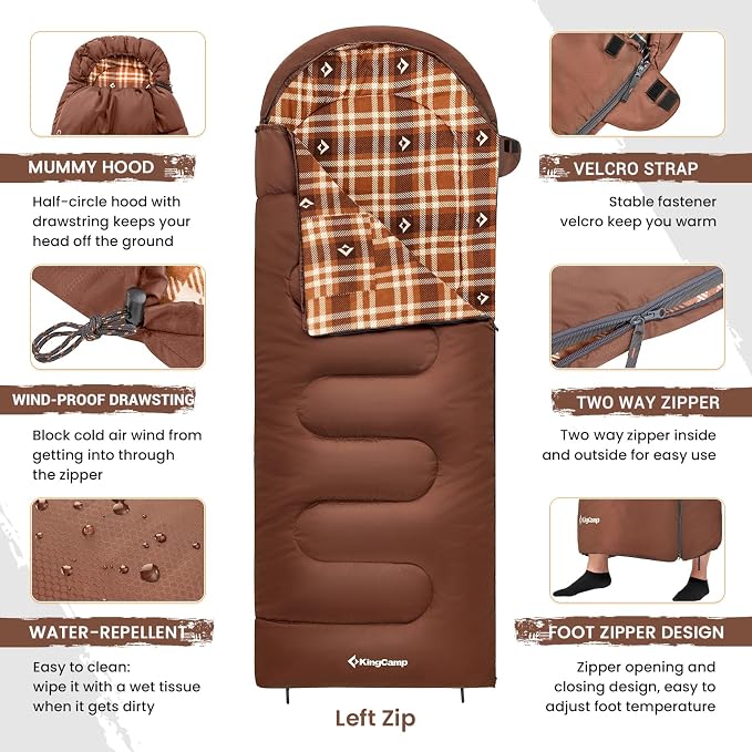 KingCamp Sleeping Bag for Adults, Cold Weather & Warm XL Big and Tall Flannel - Image 5