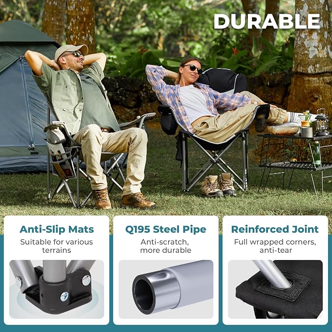 FUNDANGO Folding Camping Chair Heavy Duty, 2 Pack Oversized 440 Lbs Support - Image 4