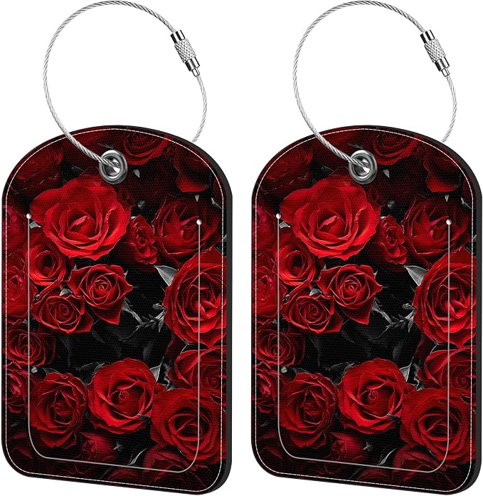 2 Pack Cute Luggage Tag for Suitcases Dark Red Roses Leather Luggage Tags by iapodiad