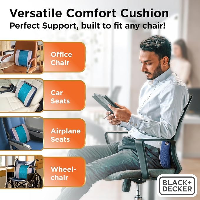 BLACK+DECKER Cooling Gel Lumbar Memory Foam Cushion – Ergonomic Back Support - Image 5