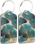 2 Pack Luggage Tag for Suitcases Green Ginkgo Leaf PU Leather Bag Travel by SKYDAWNY