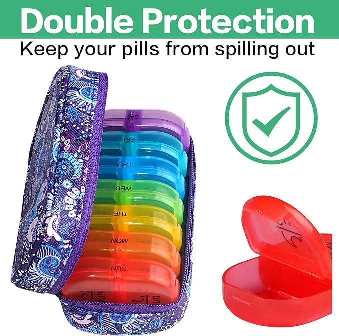 Serfeymi Weekly Travel Pill Organizer 2 Times A Day AM PM Upgraded Rainbow Pill - Image 5