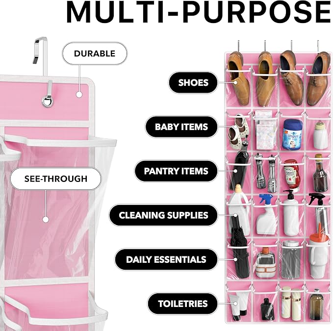 Simple Houseware 24 Pockets Large Clear Pockets Over The Door Hanging Shoe - Image 4