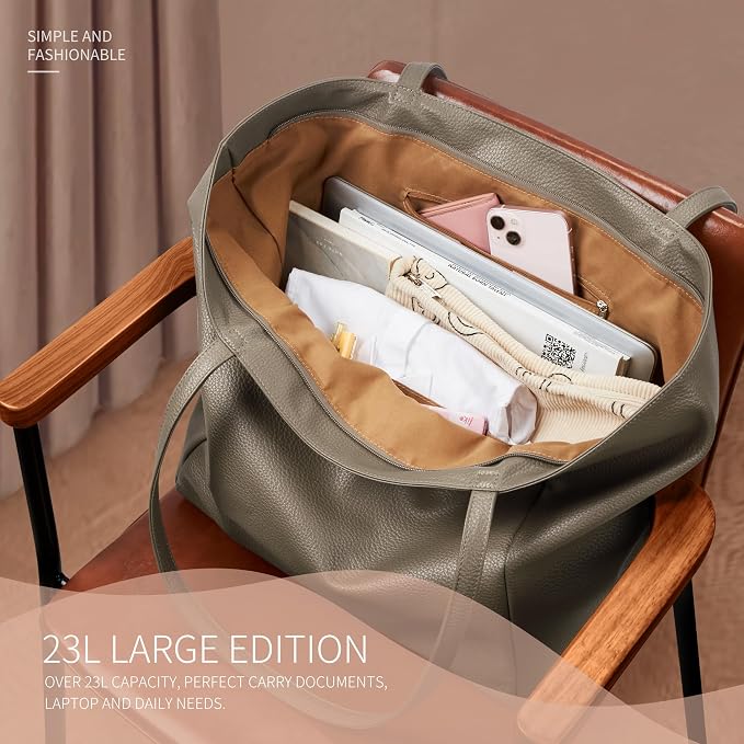 KALIDI Large Tote Bag Vegan Leather Casual Zipper Work Bag Weekender Hobo - Image 4