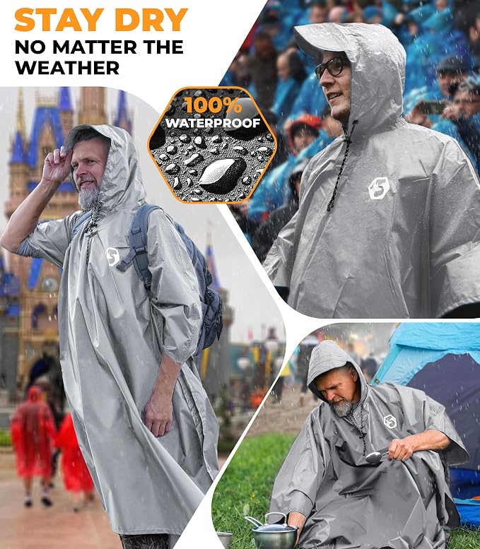 Foxelli Rain Poncho for Adults – Extra Long Reusable Waterproof Raincoat - Image 2