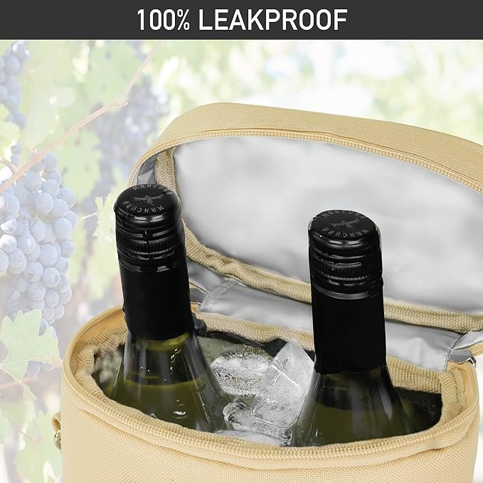opux 2 Bottle Wine Carrier Tote, Insulated Leakproof Wine Cooler Bag, Wine - Image 5