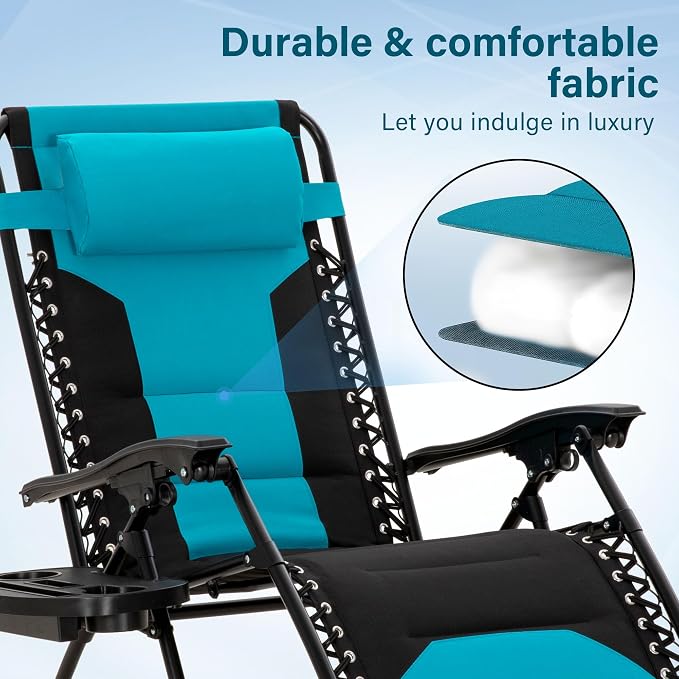 MFSTUDIO Padded Zero Gravity Chair Set of 2, Folding Patio Lounge Recliner - Image 4