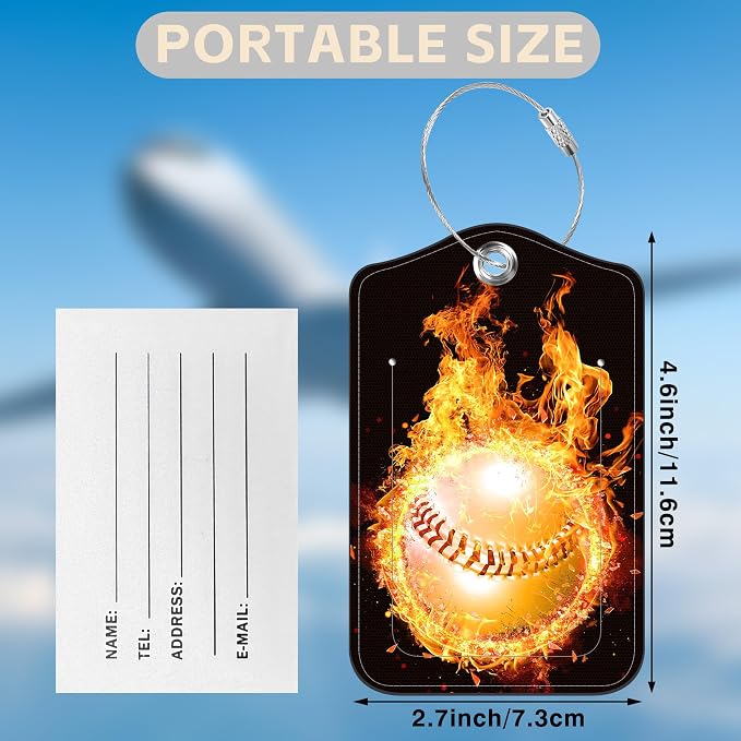 2 Pcs Baseball on Fire Luggage Tags - Image 2