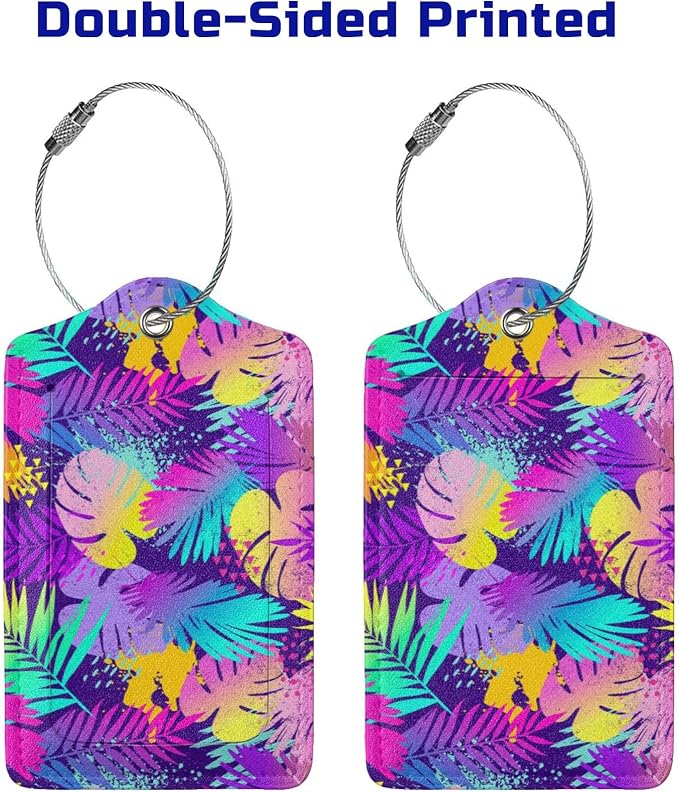Set of 2 Purple Leaves of Palms Tree Luggage Tags - Image 4
