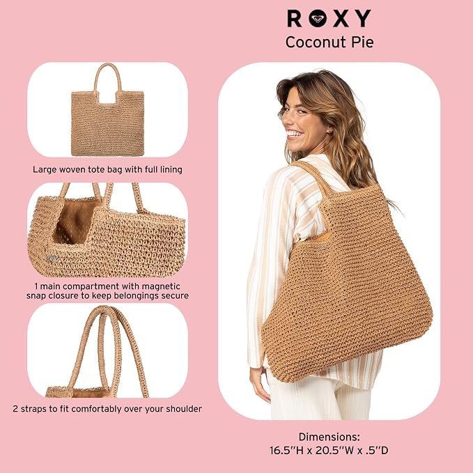 Roxy Women's Beach Tote Bag | Travel | Vacation | Straw | Lightweight | - Image 3