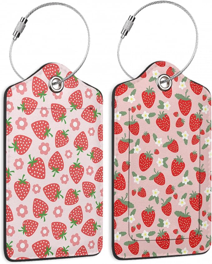 2 Pack Luggage Tag for Suitcase, Retro Strawberry Leather Suitcase Tags by TXIANT