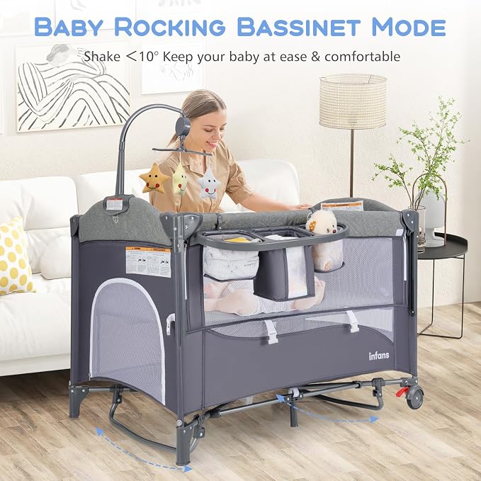 INFANS Pack and Play, 5 in 1 Baby Bedside Sleeper - Image 7