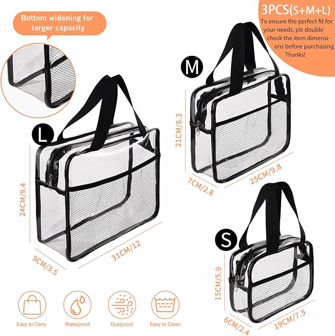 XEWEA Large Small Clear Travel Toiletry Bags - Image 2