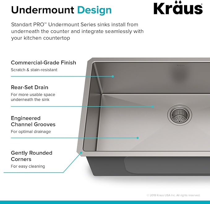 KRAUS Standart PRO™ 32-inch 16 Gauge Undermount Single Bowl Stainless Steel - Image 5