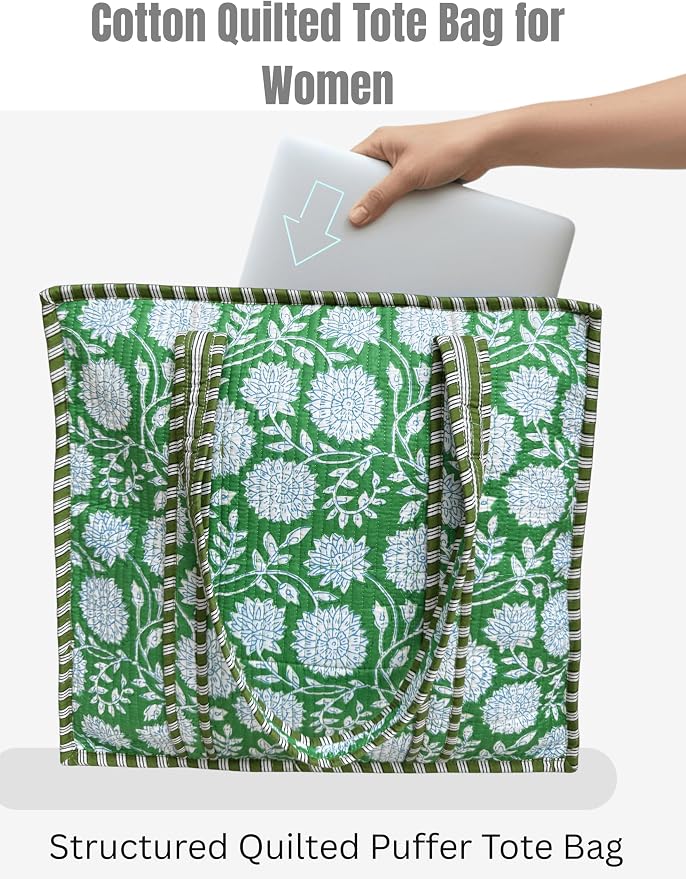 Cotton Quilted Tote Bag for Women – Large Beach & Travel Tote - Image 4