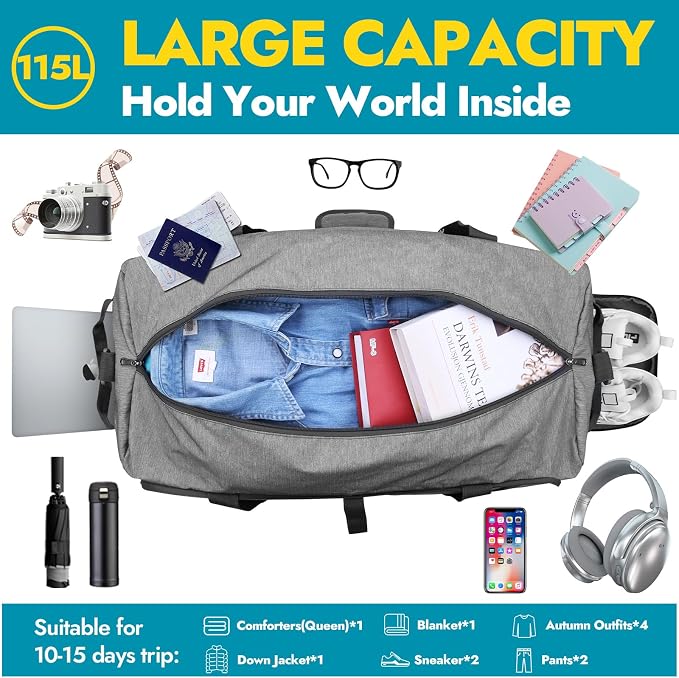 Canway 115L Travel Duffel Bag, Foldable Weekender Bag - Image 3
