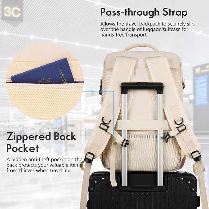 MOMUVO Large Travel Backpack Women, Flight Approved Carry On Backpack, Water - Image 5