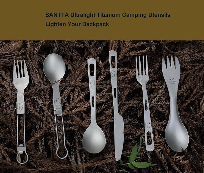 SANTTA Titanium Camping Utensil Set, Titanium Spork, Spoon Fork & Bottle Opener - Image 8