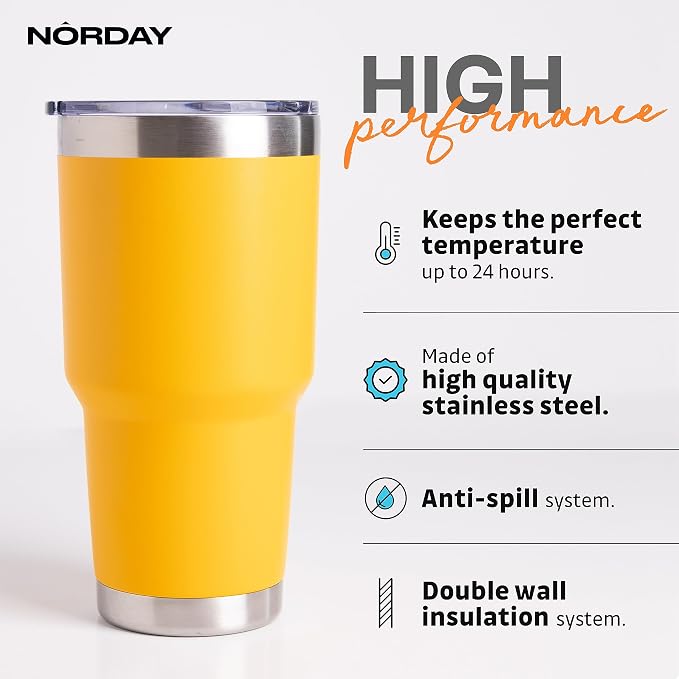 NORDAY | Tumbler with Lid - 30oz - Yellow Insulated Tumbler - Stainless Steel - Image 2