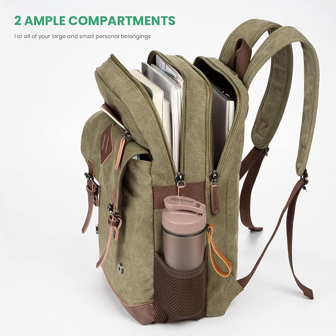 Modoker Vintage Backpack for Men Women, Canvas Bookpack Fits Most 15.6 Inches - Image 3