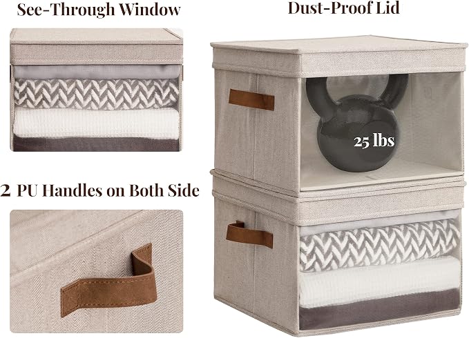 StorageWorks Storage Bins with Lid and Clear Window, Fabric Storage Boxes with - Image 3