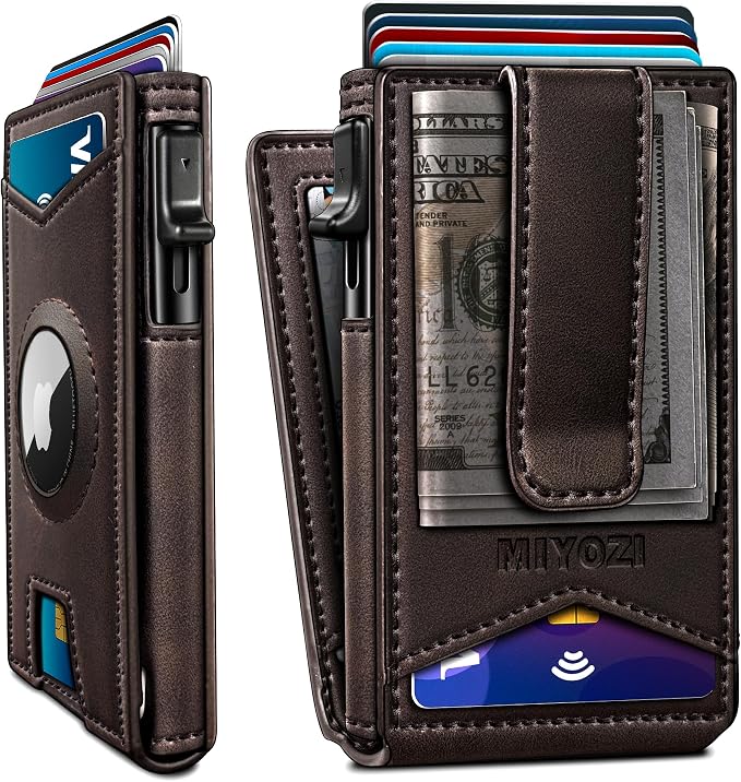 Airtag Wallet for Men, with Money Clip Gift Boxed, Slim Front Pocket Wallet by Miyozi