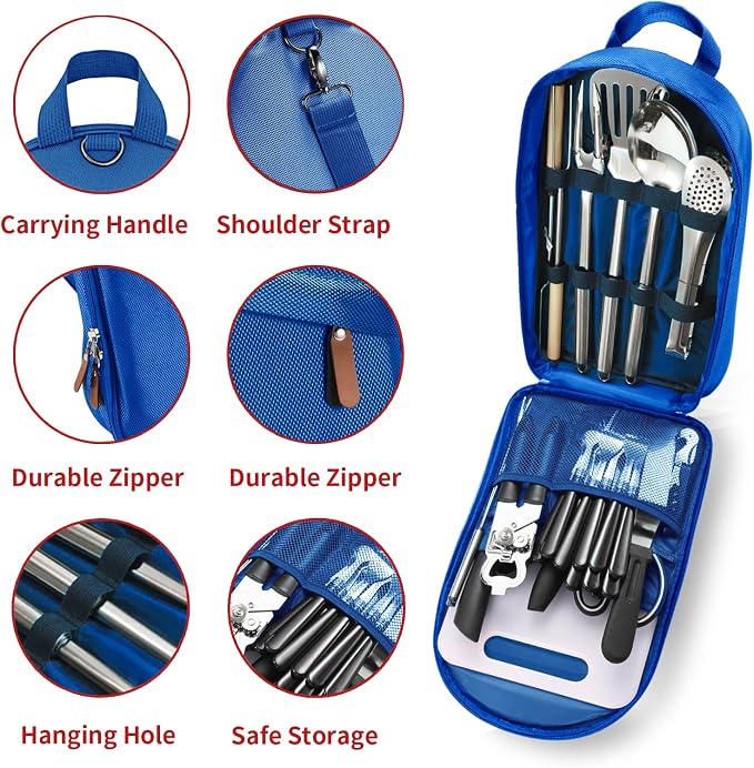 Portable Camping Kitchen Utensil Set-27 Piece Cookware Kit, Stainless Steel - Image 2