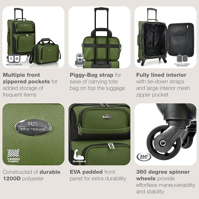 U.S. Traveler Lightweight Rolling 20" Carry On Luggage Softside Suitcase - Image 5