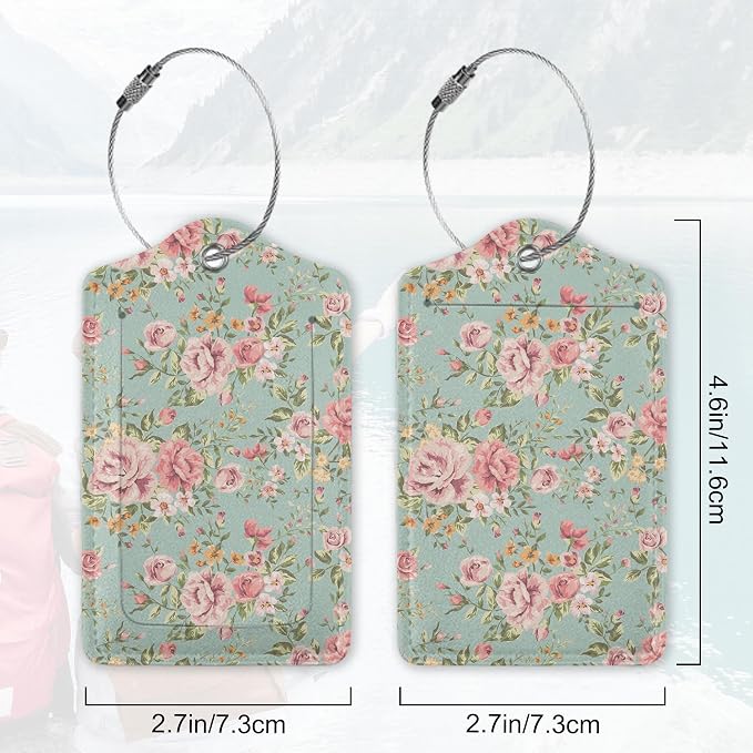 2Pcs Luggage Tag for Suitcase Vintage Floral Shabby Chic Pink Rose Cute - Image 2