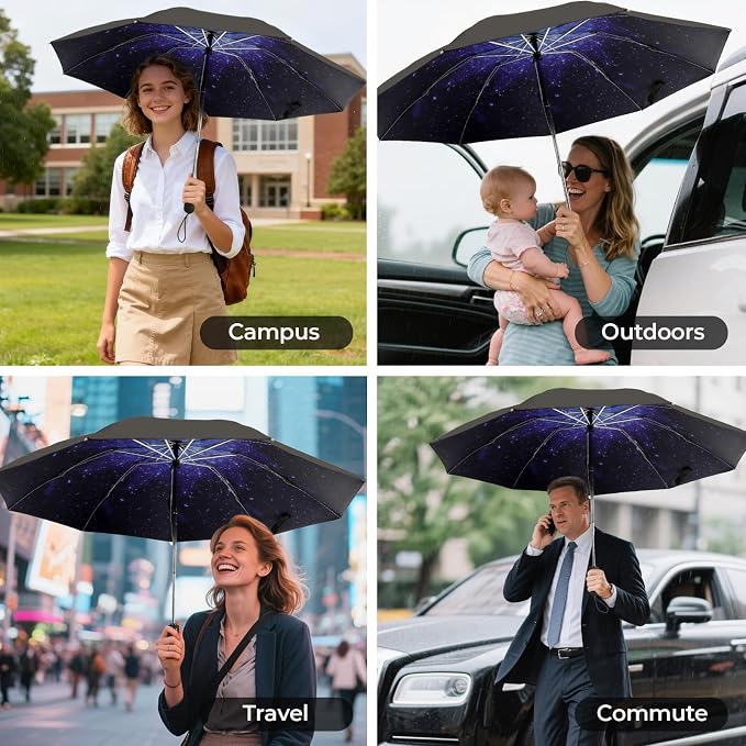 Compact Inverted Travel Umbrella, Automatic Open Close, 9-Rib 46 Inch Windproof - Image 8