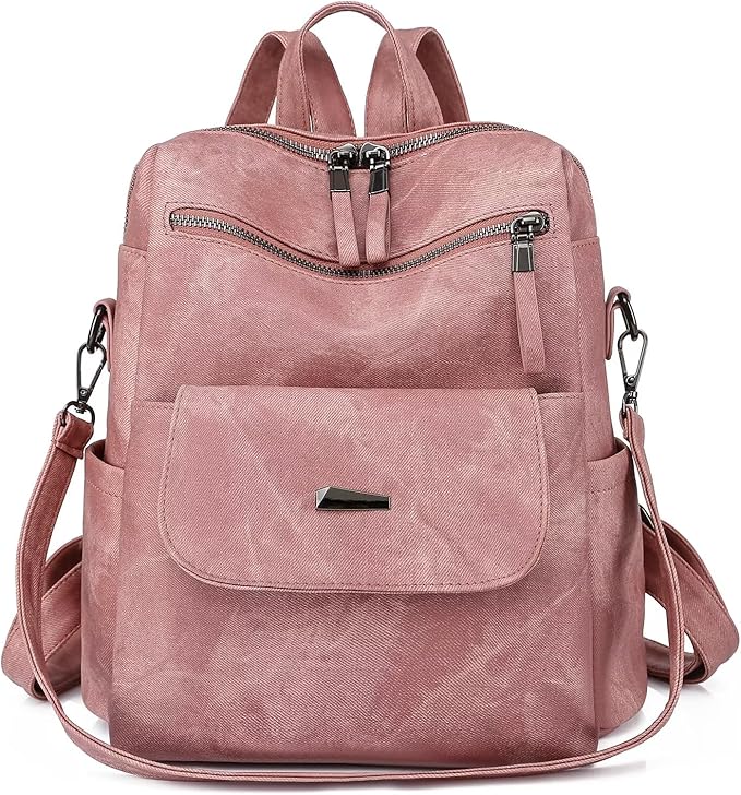 PU Leather Backpack Purse for Women Fashion Multipurpose Design Handbag Ladies by WYFJNX