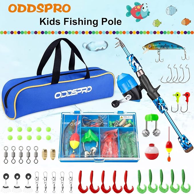 ODDSPRO Kids Fishing Pole Pink, Portable Telescopic Fishing Rod and Reel Combo - Image 2