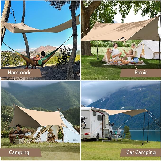 Camping Tarp with Poles & Retainer, 15x12.5FT Large Waterproof 210D Oxford - Image 6