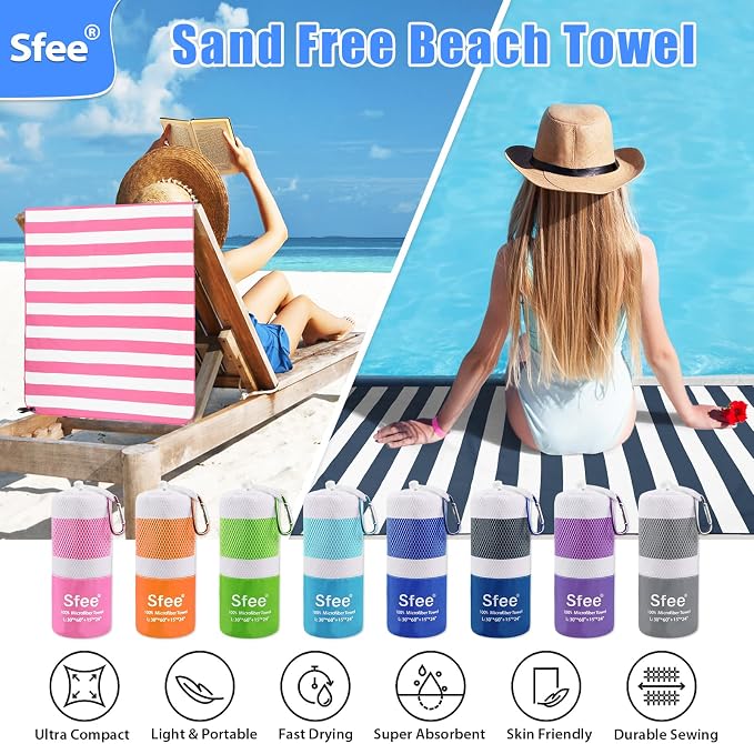 Sfee 2 in 1 Microfiber Travel Towel, Quick Dry Towel Camping Beach Towel Super - Image 5