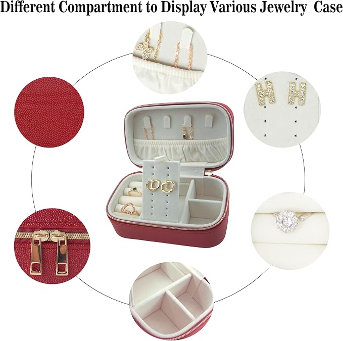 Small Jewelry Travel Case For Womens Small Rectangle PU Leather Jewelry Box - Image 3