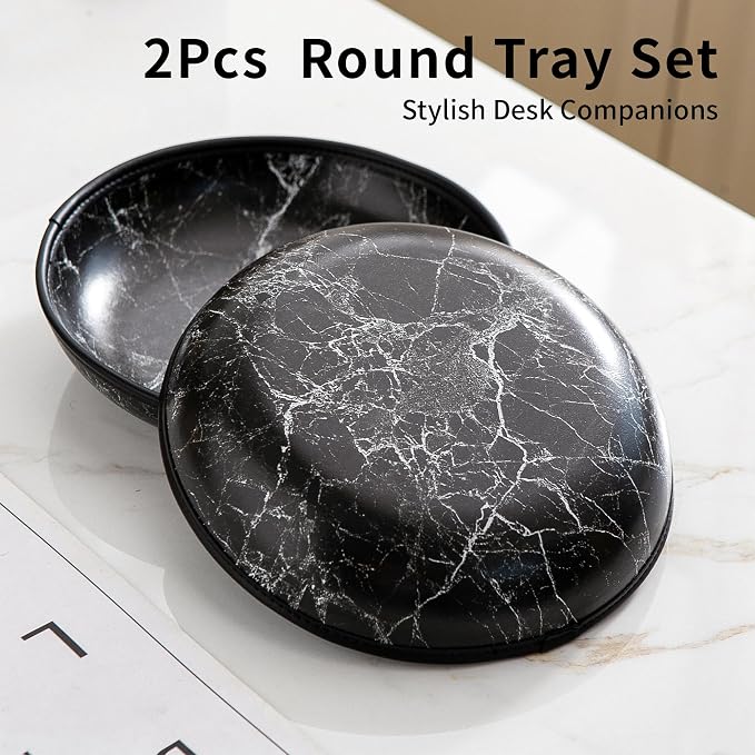 2025 Improved Design Round Marbled Leather Valet Tray Organizer Set of 2 - Image 8