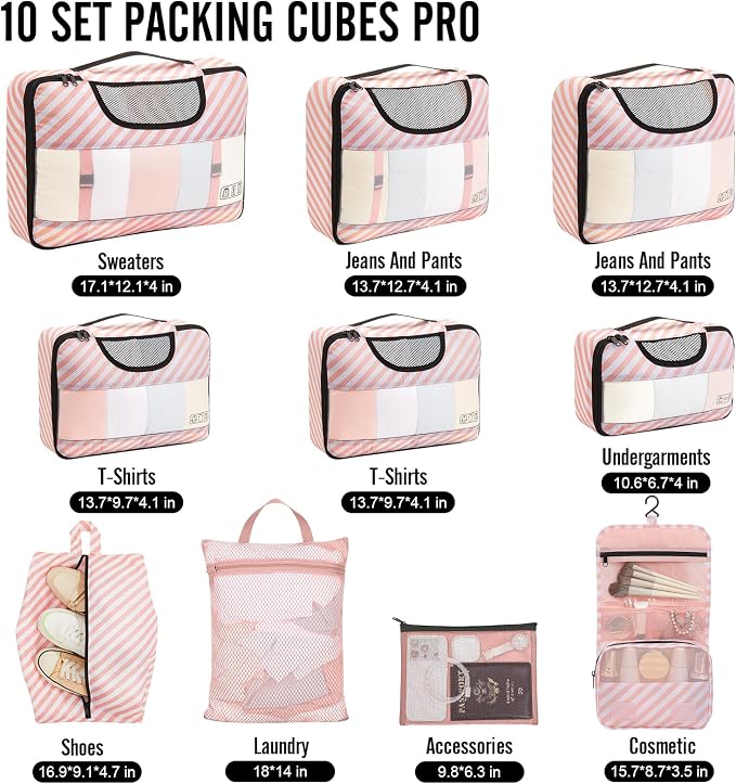 Veken 10 Set Packing Cubes for Travel Essential, Suitcase Organizer Bags in 4 - Image 2