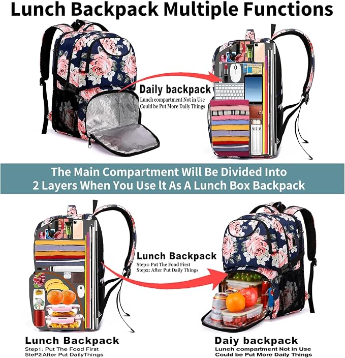 HILUSEN Lunch Cooler Backpack for Women, Extra Large 17 inch Travel Laptop - Image 3
