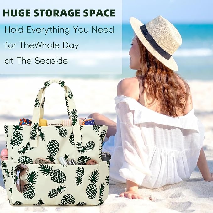 LEDAOU Large Beach Tote Bag Women Waterproof Sandproof Zipper Beach Tote Bag - Image 5