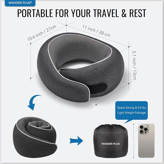 WANDER PLUS® Travel Neck Pillow, Pure Memory Foam Neck Pillow - Image 3