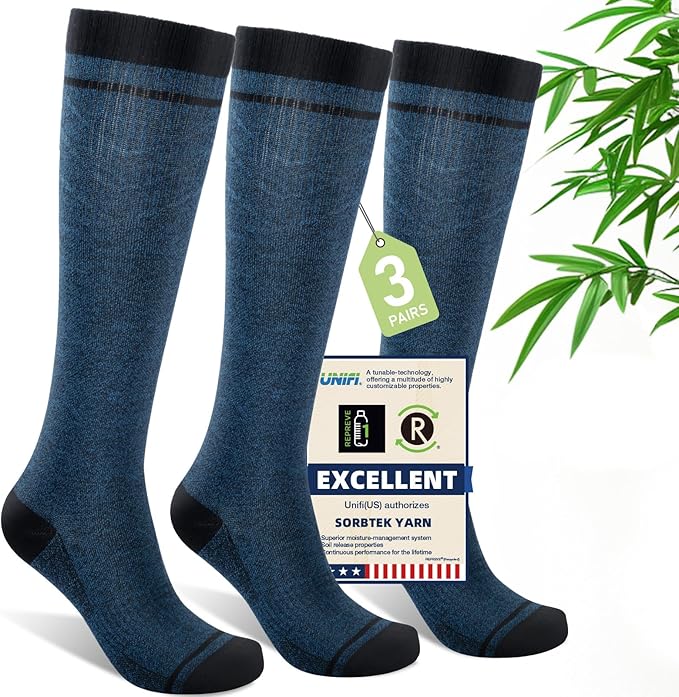 Mens Compression Socks for Men Women, 15-20 mmHg Bamboo Viscose Knee High Soft by Unknown