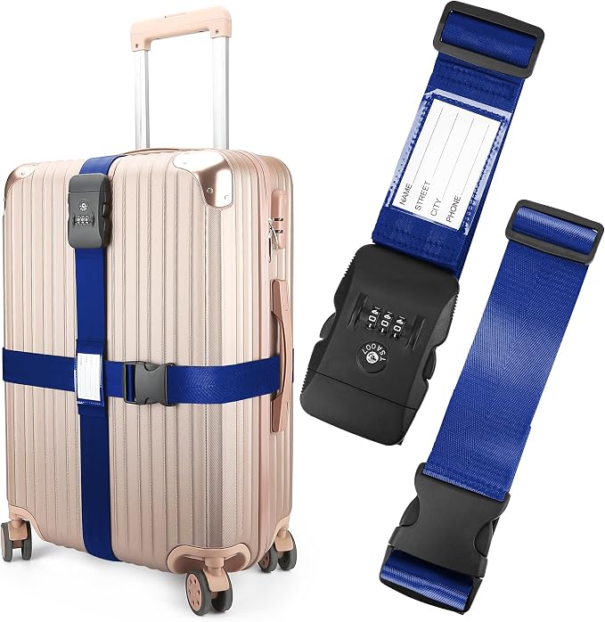 Luggage Straps, 2 Pack Adjustable Heavy Duty Cross Suitcase Straps by LUCKLISA