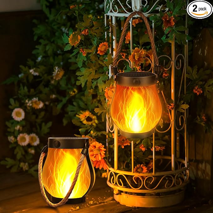 Solar Flame Lantern Hanging Outdoor Waterproof Purple by Jyoiat